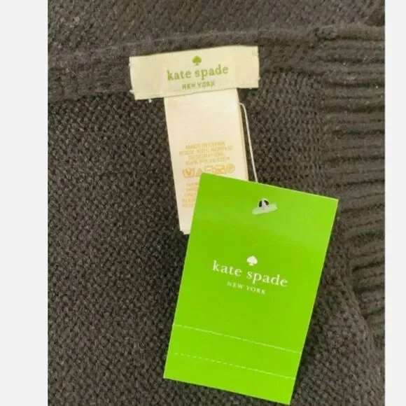 Kate Spade Black Cream Grosgrain Bows Muffler Scarf NWT - Picture 3 of 4